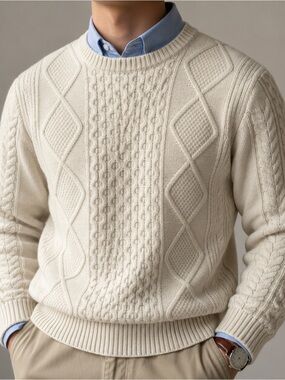 Brooks Brothers Sweater Mens XL Pullover Cable Knit Wool Chunky Aran Crewneck